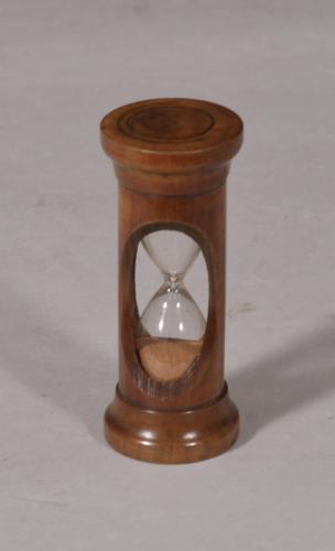 S/5466 Antique Treen 19th Century Glass Sand Timer in a Sycamore Case