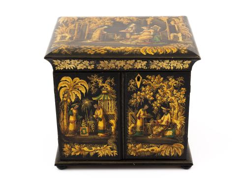 Regency Japanned Chinoiserie Sewing Cabinet