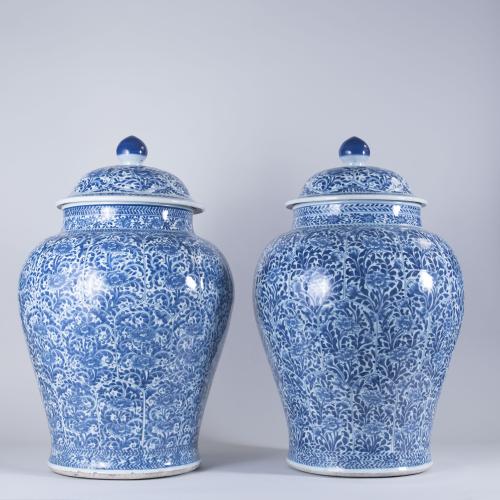Exceptional, Large Pair Of Chinese Blue and White Vases, circa 1700