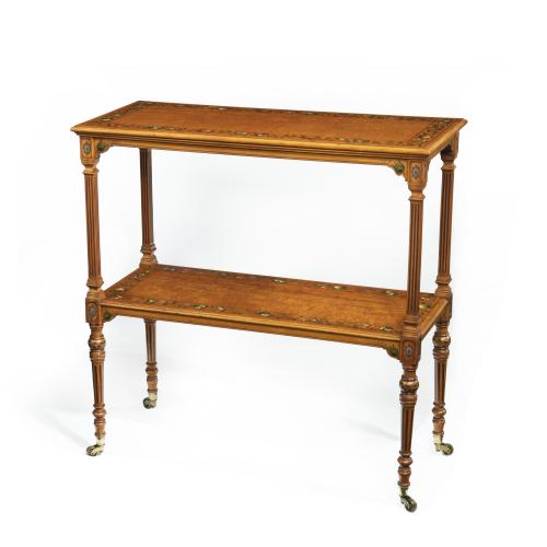 mid-Victorian free-standing painted satinwood two-tier table