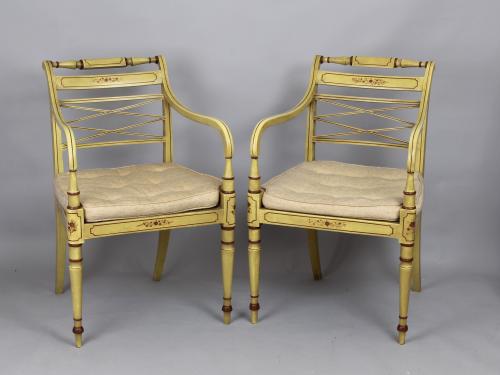 Regency decorated open arm chairs