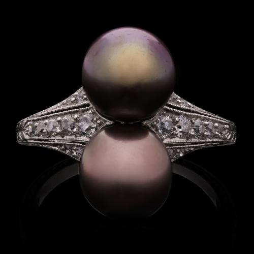 Edwardian Antique Natural Pearl And Diamond Ring In Platinum Circa 1910