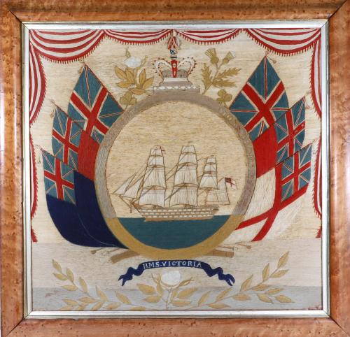 British Sailor's Flag of Nations Woolwork of HMS Victoria, Circa 1875
