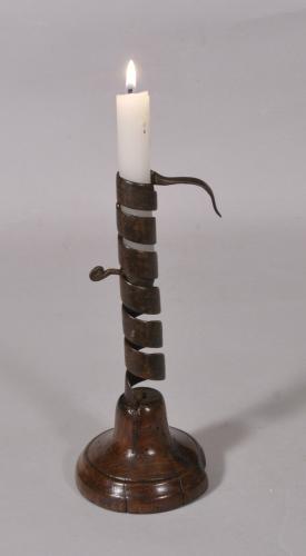 S/5523 Antique Treen 18th Century Spiral Candlestick