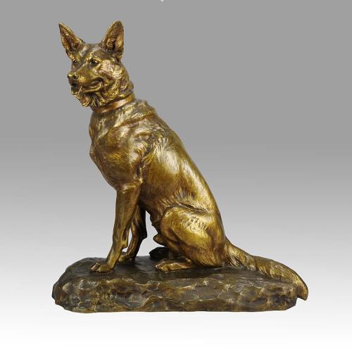 Early-20th Century Animalier Bronze Entitled "Seated Alsatian" by Louis Riché