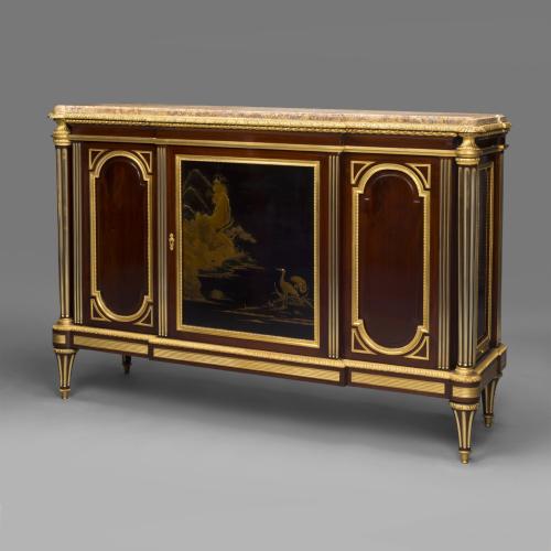 A Fine Louis XVI Style Gilt-Bronze Mounted Mahogany And Lacquer Commode à Vantaux After The Model by Weisweiler, by Hubert-Joseph Heubès. For sale at adrian Alan Ltd