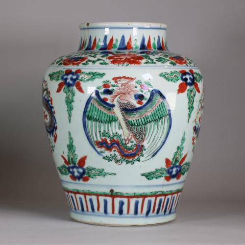 phoenix detail on wucai baluster vase