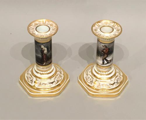 Pair of Barr Flight Barr Worcester porcelain candlesticks. 1807-13