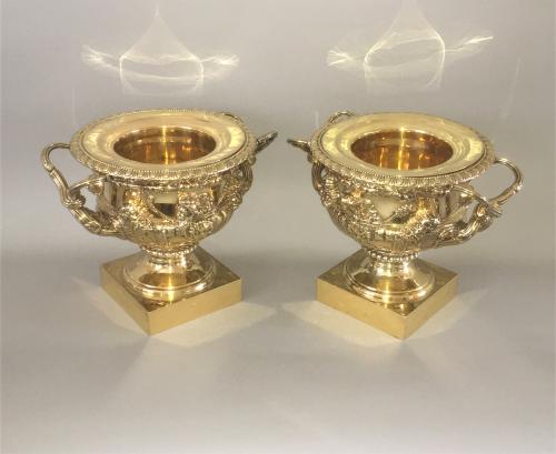 A Very Rare Pair of George III Copper-Gilt Wine Coolers, Collars & Liners. Circa 1815