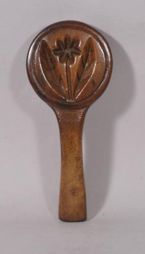 S/5554 Antique Treen Early 19th Century Sycamore Lollipop Butter Print