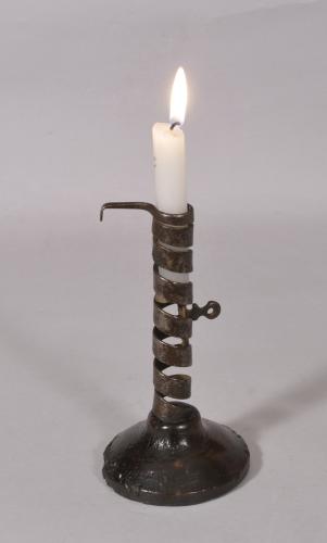 S/5524 Antique Treen 18th Century Spiral Candlestick