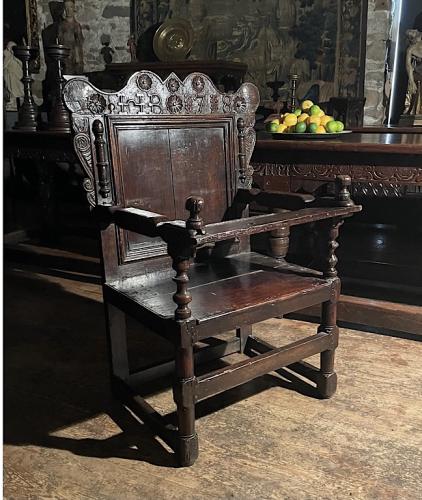A Very Unusual Westmorland Oak Reading/Sewing Chair. Dated 1718. Initialled H.B