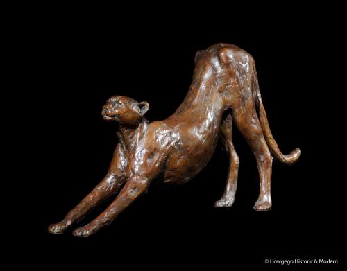 Bronze Study of a Stretching Cheetah