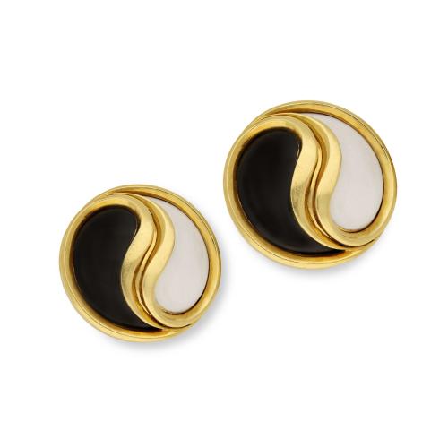 Cartier Pair Of 18ct Gold And Enamel Yin And Yang Ear Clips Circa 1980