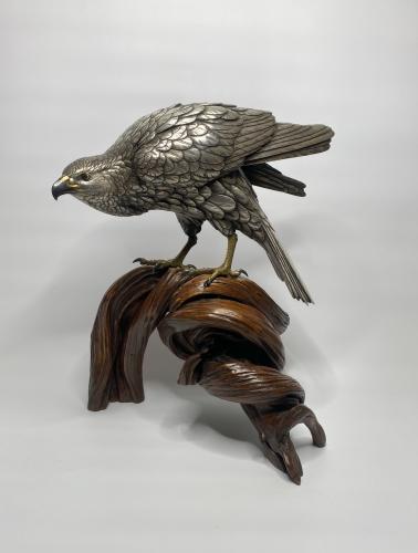 Genryusai Seiya silvered bronze Sea Eagle okimono, Japan, Meiji Period.