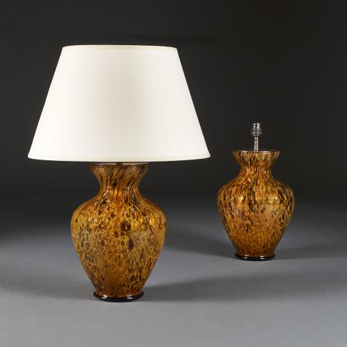An Unusual Pair of Early 20th Century Murano Tortoiseshell Lamps