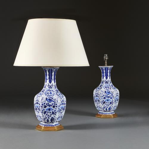 Pair of 19th Century Hexagonal Delft Lamps