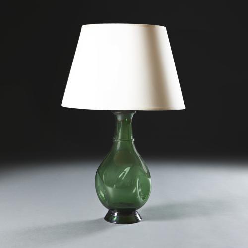 A Large Green Empoli Glass Vase as a Lamp