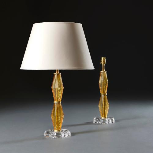 A Pair of Carlo Scarpa Amber Glass Lamps