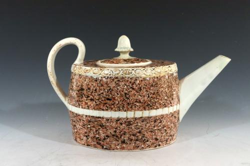 Staffordshire Pearlware Teapot and Cover with Inlaid Agate Surface and Acorn Finial, Attributed to the Ralph Wedgwood, Circa 1795.