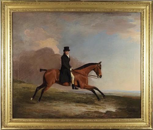 A gentleman riding a bay horse by Benjamin Marshall