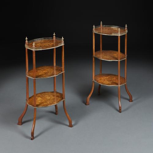 A Pair Of 19th Century Marquetry Three Tier Etageres