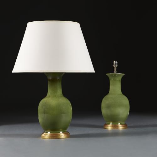 A Pair of Dark Celadon Glaze Lamps
