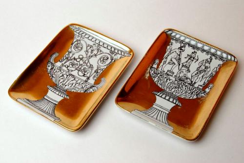 Piero Fornasetti Pair of Greek Urn Ceramic Jewelry Trays Made for Bergdorf Goodman, 1960s