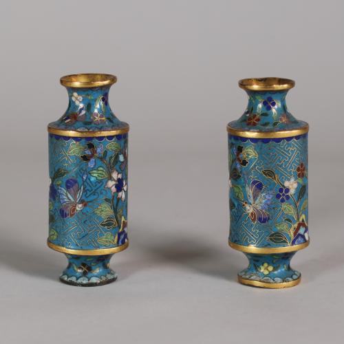Pair of cylcindrical cloisonne vases