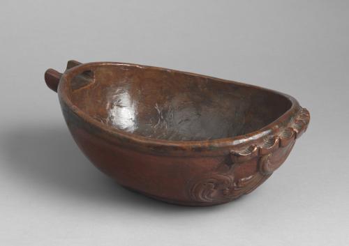 With Carved Stylised Decoration to the Spout and Handle Richly Hand Carved Burr Birch Wood with Traces of Historic Painted Surface Norwegian, Gudbransdal Region, c. 1780