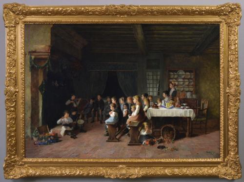 Genre oil painting of children at a recital by Jean Pierre Haag