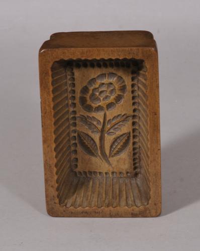 S/5597 Antique Treen 19th Century Sycamore Butter Mould
