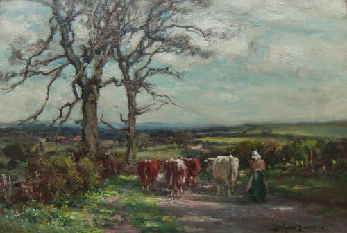 Owen Bowen English Yorkshire landscape painting cattle Staithes Group