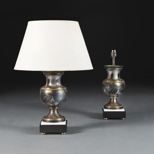 A Pair of Art Deco Steel Vases Now As Lamps