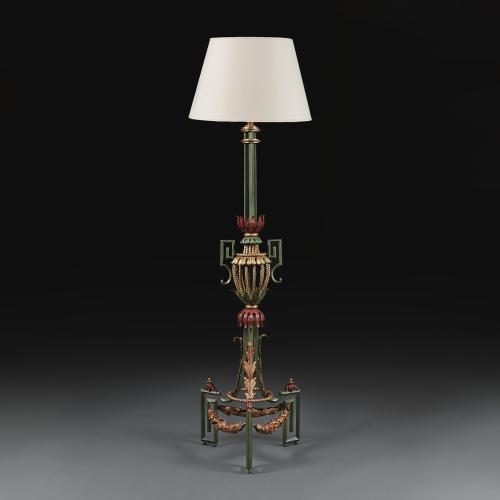 A Painted Wrought Iron Lamp after Gilbert Poillerat