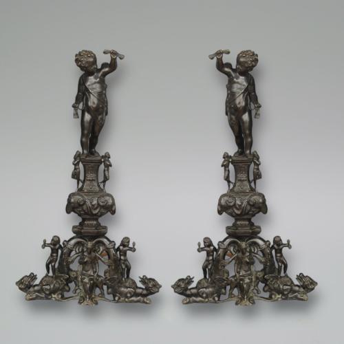 Fantastic Large Pair of 19th Century Italian Bronze Andirons
