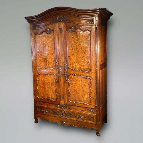 Wonderful Example of a French Walnut and Burr Walnut Armoire