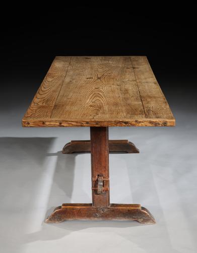 With Generous Overhanging Thick Cleated Top, Central Stretcher and Sledge Feet Solid Well Patinated Ash and Oak  English, c.1760