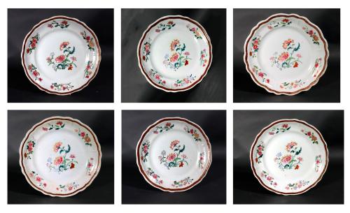 Chinese Export Porcelain Famille Rose Botanical Large Plates