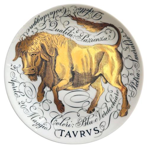 Vintage Piero Fornasetti Porcelain Zodiac Plate, Astrological Sign- Taurus, Dated 1968, No. 5 Astrali Pattern, Made for Corisia.