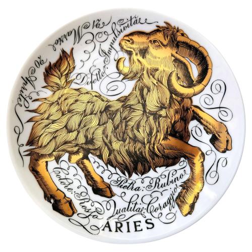 Vintage Piero Fornasetti Porcelain Zodiac Plate, Number 9 Aries, Astrali Pattern, Made for Corisia Dated 1972