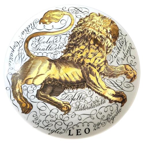 Vintage Piero Fornasetti Porcelain Zodiac Plate, Astrological Sign Leo, Astrali Pattern, Made for Corisia, Dated 1965, No 2.