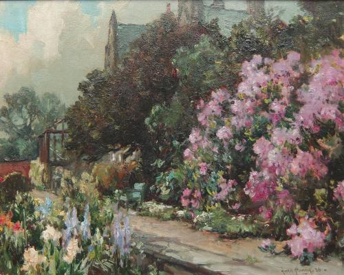 Owen Bowen oil painting Yorkshire garden flowers landscape