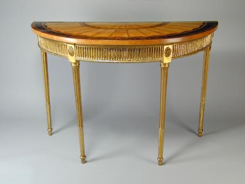 Sheraton inlaid satinwood and giltwood console table, circa 1780