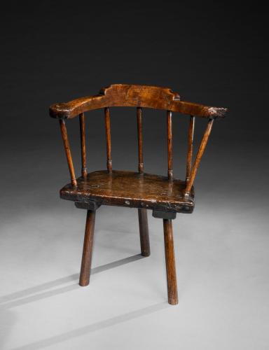With Massive Crested Horseshoe Armbow and Turned Spindles Hewn and Turned Solid Oak with Rich Patination Welsh, Carmarthenshire, c.1780