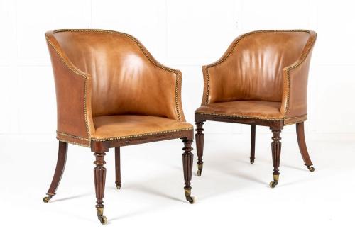 A Fine Pair of 19th Century English Library Tub Chairs