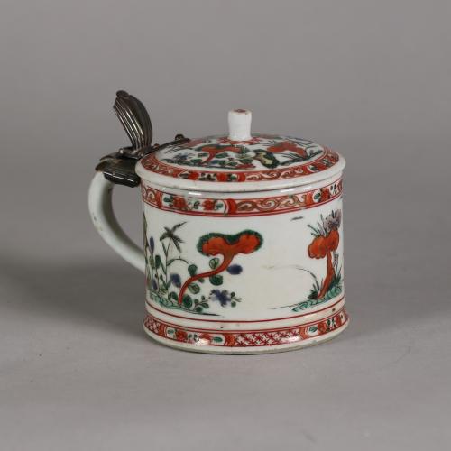 Famille verte mustard pot and cover with metal mounts