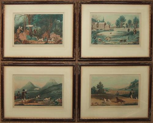 James Pollard Set four old antique Shooting prints