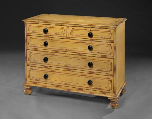 With Two Short and Three Long Graduated Drawers Pine and Beech with Finely Executed Original Painted Details English, c.1840