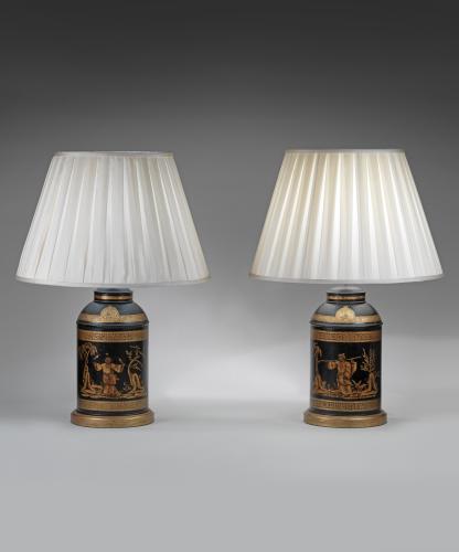 19th Century Toleware Tea Canister Table Lamps